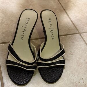 White House Black Market Black Mules with Cream Piping